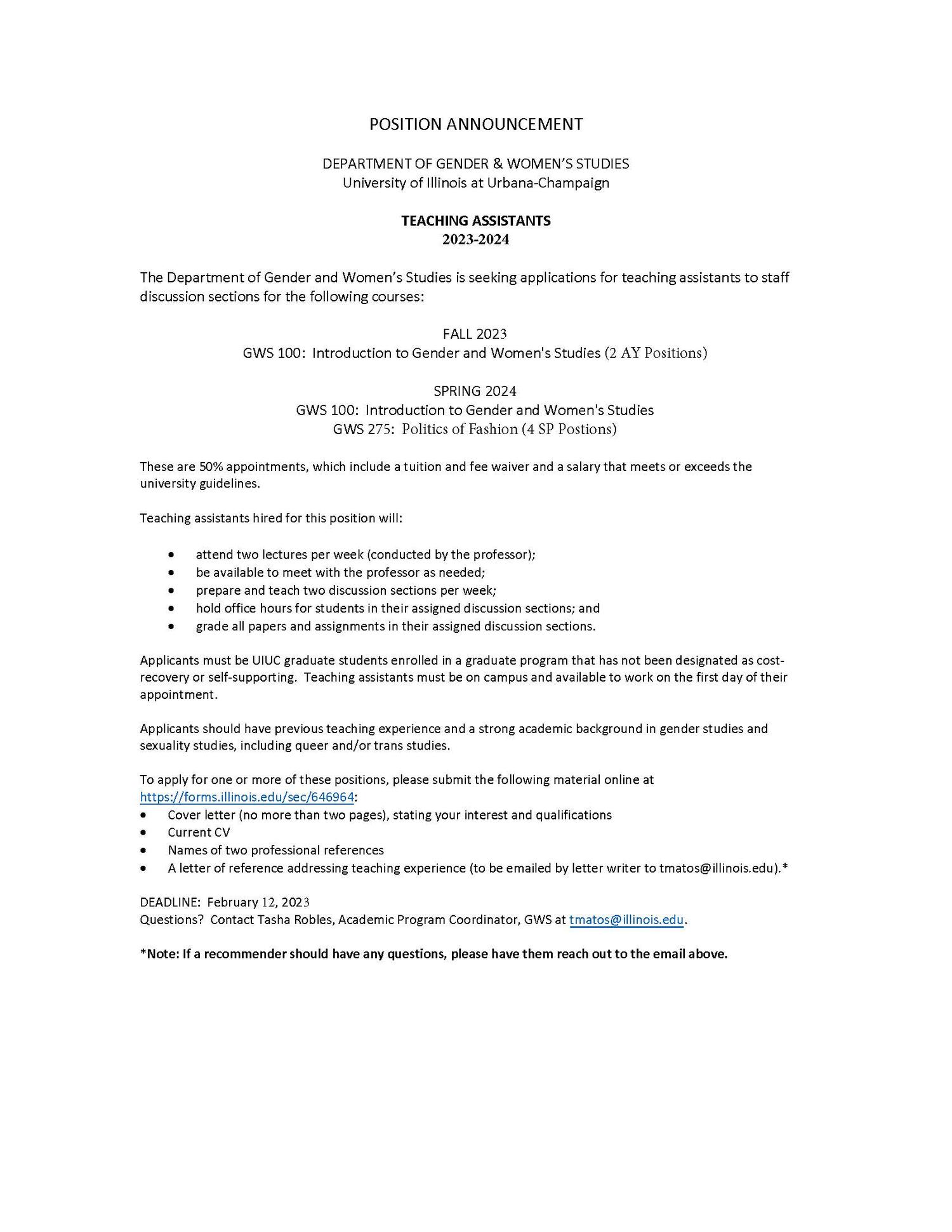 Job Descriptions GWS TA Positions AY 23-24