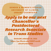 Soothing blobs on a grid announcing the 2023-2024 Chancellor's Postdoctoral Research Associate in Trans Studies search!